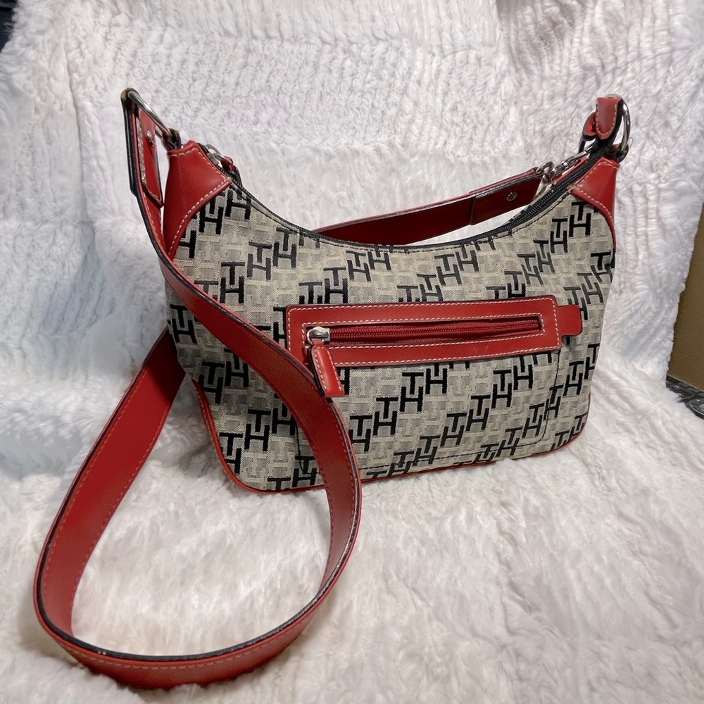 Vintage Tommy Hilfiger Scoop Neck Grey, Black and Red Shoulder Bag Purse